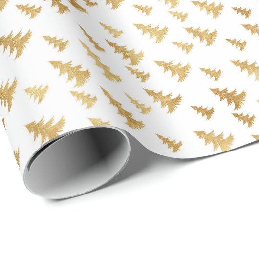 Kerstpatroon van sparrenbomen. Goud op wit Cadeaupapier (Rol Hoek)