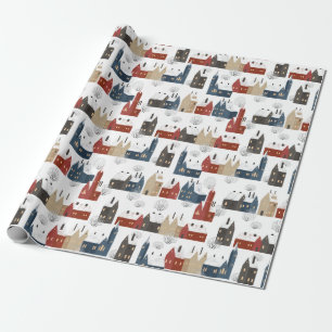 Kerstpatroon van stad gebouwen in de winter cadeaupapier