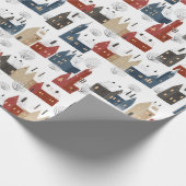 Kerstpatroon van stadsgebouwen in de winter cadeaupapier (Hoek)