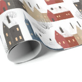Kerstpatroon van stadsgebouwen in de winter cadeaupapier (Rol Hoek)