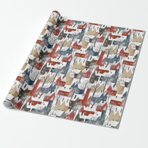 Kerstpatroon Van Straatwegen In De Winter Cadeaupapier