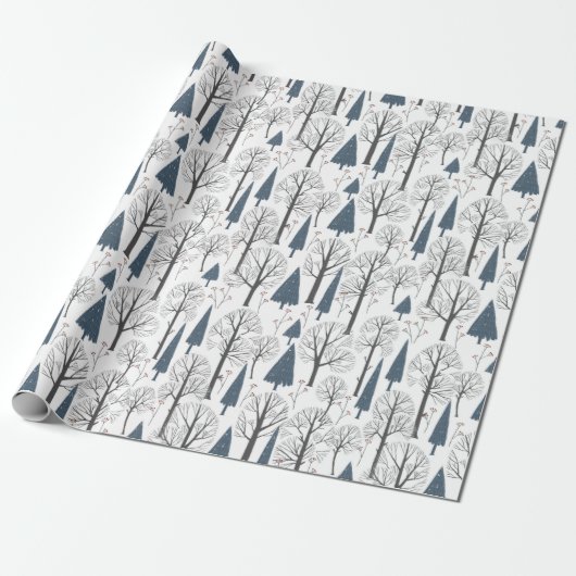 Kerstpatroon van winter bos bomen cadeaupapier (Uitgerold)