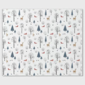 Kerstpatroon van winterbos en dieren cadeaupapier (Vlak)