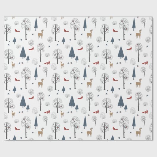Kerstpatroon van winterbos en dieren cadeaupapier (Vlak)