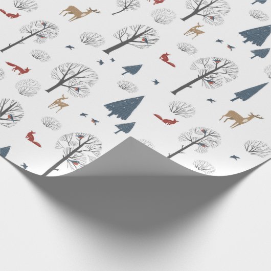 Kerstpatroon van winterbos en dieren cadeaupapier (Hoek)