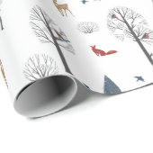Kerstpatroon van winterbos en dieren cadeaupapier (Rol Hoek)
