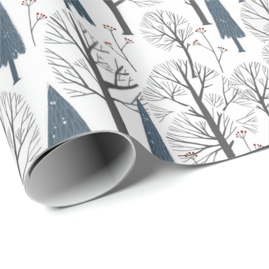 kerstpatroon van winterbosbomen cadeaupapier (Rol Hoek)