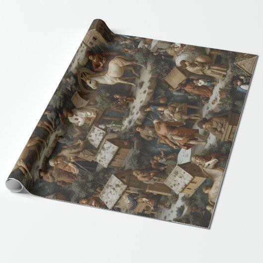 Kerstpatroon Vintage Kunst Cadeaupapier (Uitgerold)