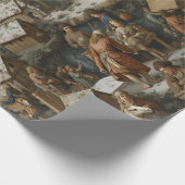 Kerstpatroon Vintage Kunst Cadeaupapier (Hoek)