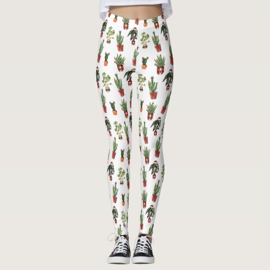 kerstpatroon voor kerstmis in Santa Planten Housep Leggings (Voorkant)