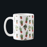 kerstpatroon voor kerstmis met kerstmis Planten Koffiemok<br><div class="desc">Patroon met illustraties van planten in potten,  met inbegrip van alleen,  cactus en palmversieringen met kerstversieringen,  met inbegrip van ornamenten,  bogen,  kersthoed en verlichting,  en sterren.</div>