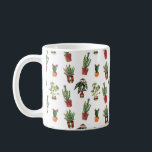 kerstpatroon voor kerstmis met kerstmis Planten Koffiemok<br><div class="desc">Patroon met illustraties van planten in potten,  met inbegrip van alleen,  cactus en palmversieringen met kerstversieringen,  met inbegrip van ornamenten,  bogen,  kersthoed en verlichting,  en sterren.</div>