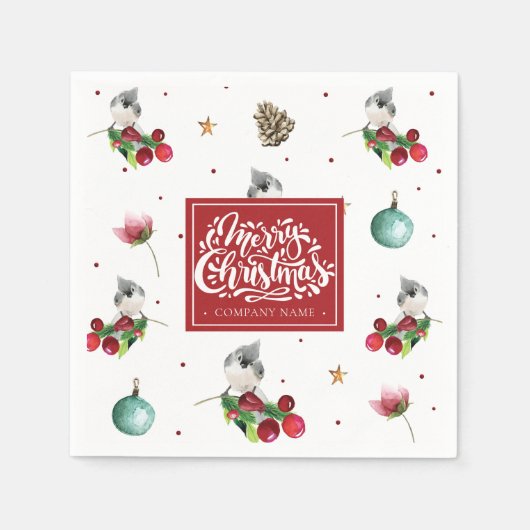 Kerstpatroon Winter Bird Gepersonaliseerd Bedrijf Servet (Voorkant)
