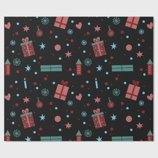 Kerstpatroon zwart cadeaupapier (Vlak)