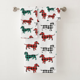 kerstpatroonbuffel met gedeponeerde dachshunds bad handdoek