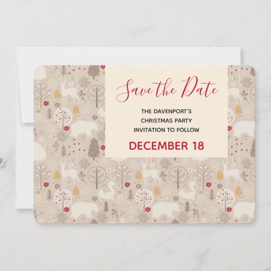 Kerstpatroondieren in Cute Woodland Save The Date (Voorkant)