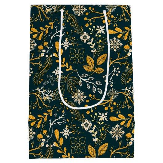 Kerstpatroongoud en wit medium cadeauzakje (Achterkant)