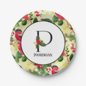 kerstpatroonmonogram Initiaal P op maat Papieren Bordje (Voorkant)