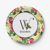 kerstpatroonmonogram Initiaal W op maat Papieren Bordje (Voorkant)