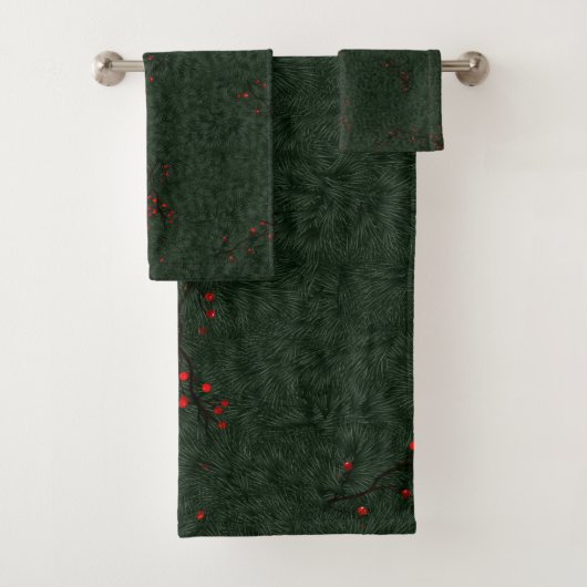 kerstpatroonnaalden en rode bessen bad handdoek (Insitu)