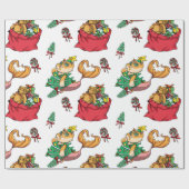 kerstpatroonschilderij Funny Mermaid Cat Cadeaupapier (Vlak)