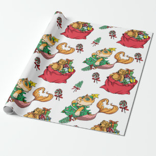 kerstpatroonschilderij Funny Mermaid Cat Cadeaupapier