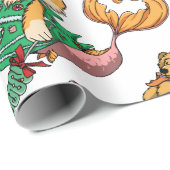 kerstpatroonschilderij Funny Mermaid Cat Cadeaupapier (Rol Hoek)