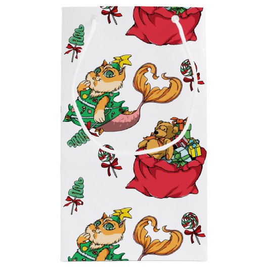 kerstpatroonschilderij Funny Mermaid Cat Klein Cadeauzakje (Achterkant)