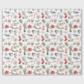 kerstpatroonschilfers Schaatsen voor paardenijs Cadeaupapier (Vlak)