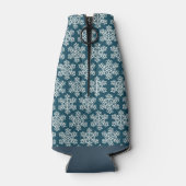 Kerstpatroonsnowschilfers wit blauw flesjeskoeler (Achterkant)