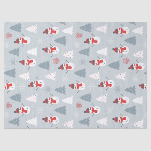 kerstpatroonspnowman en winterbomen tissuepapier (Voorkant)