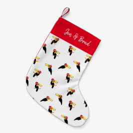 Kerstpatroontropische toucans in Santa Hats Kleine Kerstsok