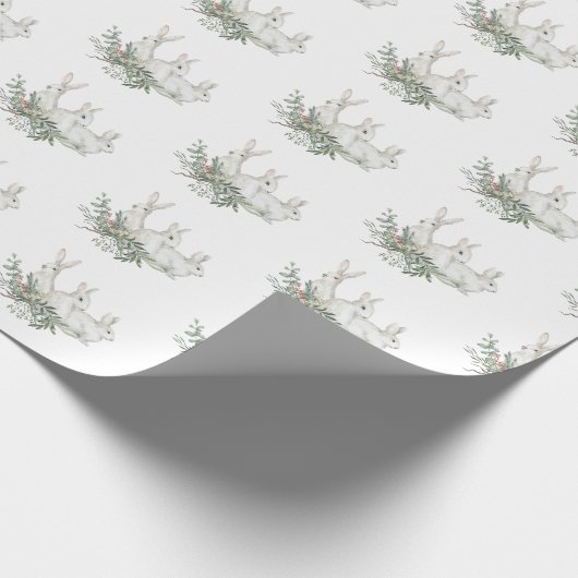 kerstpatroonwitte bunny Rabbit Hare Gift Cadeaupapier (Hoek)
