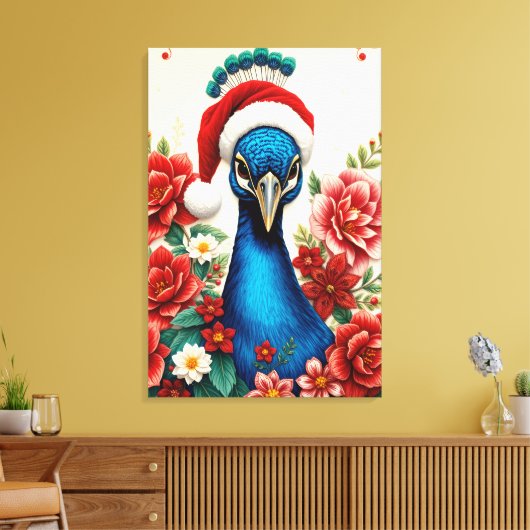 Kerstpauw in Bloei Premium Gewikkeld Canvas Afdruk (Insitu (Woonkamer))