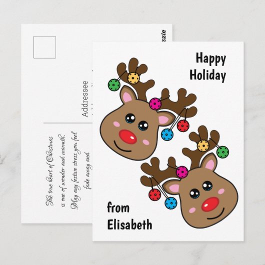 Kerstpekelbal met rendieren, aangepaste tekst briefkaart (Voorkant / Achterkant)