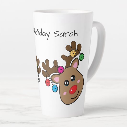 Kerstpekelbal met rendieren, aangepaste tekst latte mok (Rechterhoek)