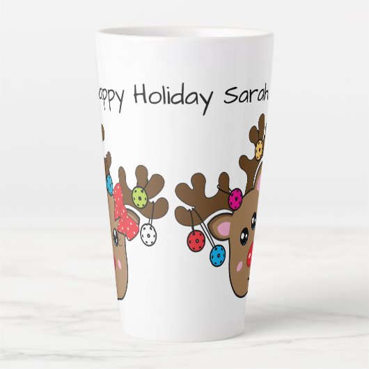 Kerstpekelbal met rendieren, aangepaste tekst latte mok (Voorkant)
