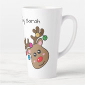 Kerstpekelbal met rendieren, aangepaste tekst latte mok (Rechts)