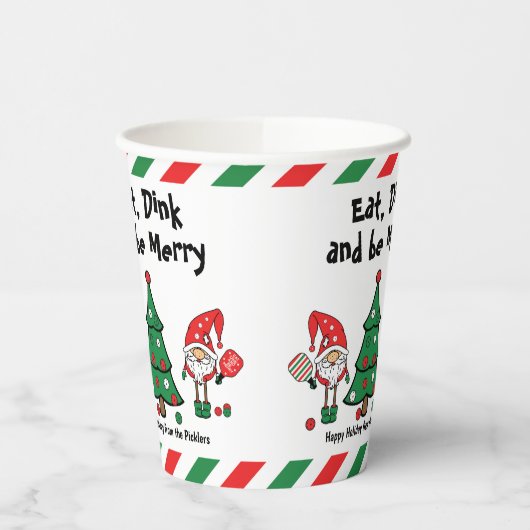 Kerstpekeldwergen, aangepaste tekst papieren bekers (Links)