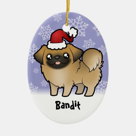 Kerstpekingese (puppy cut) keramisch ornament (Voorkant)