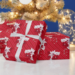 Kerstpepermunt Poinsettia Streeppatroon Cadeaupapier