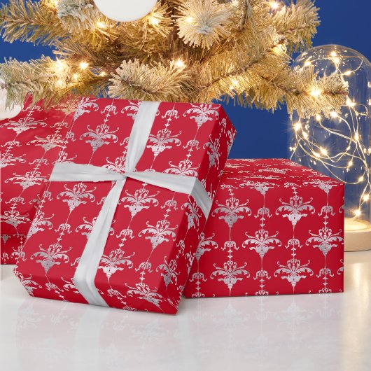 Kerstpepermunt | Rode Damast Kerstpatroon Cadeaupapier (Feestdagen)
