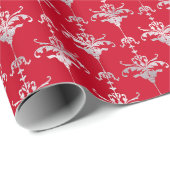 Kerstpepermunt | Rode Damast Kerstpatroon Cadeaupapier (Rol Hoek)