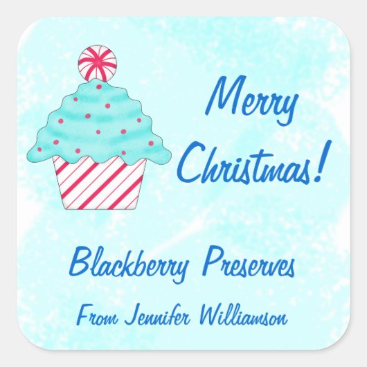 kerstpeppermint Cupcake Eigen voedseletiket Vierkante Sticker (Voorkant)