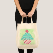 Kerstpeppermint Cupcake Originele Kunst Groen Tote Bag (Voorkant (product))