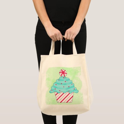 Kerstpeppermint Cupcake Originele Kunst Groen Tote Bag (Voorkant (product))