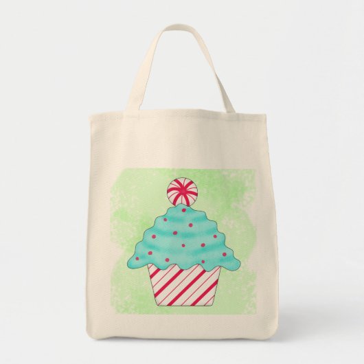 Kerstpeppermint Cupcake Originele Kunst Groen Tote Bag (Voorkant)