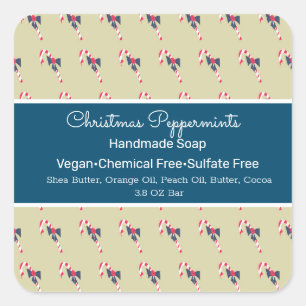 kerstpeppermint Handmade Soap Beauty Branding Vierkante Sticker