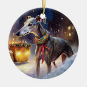 Kerstperiode voor Greyhounds  Keramisch Ornament (Voorkant)