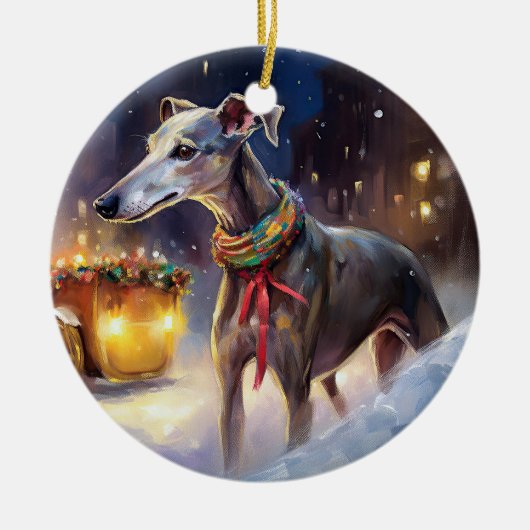 Kerstperiode voor Greyhounds  Keramisch Ornament (Voorkant)